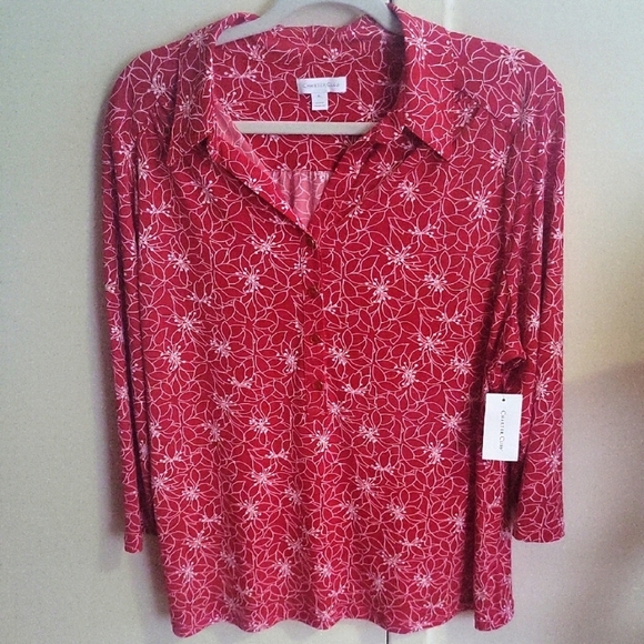 Calvin Klein Women's Red Floral Top - Picture 1 of 5
